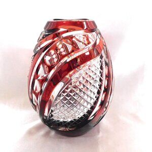 Dark Red Cut to Clear Vase # 25600